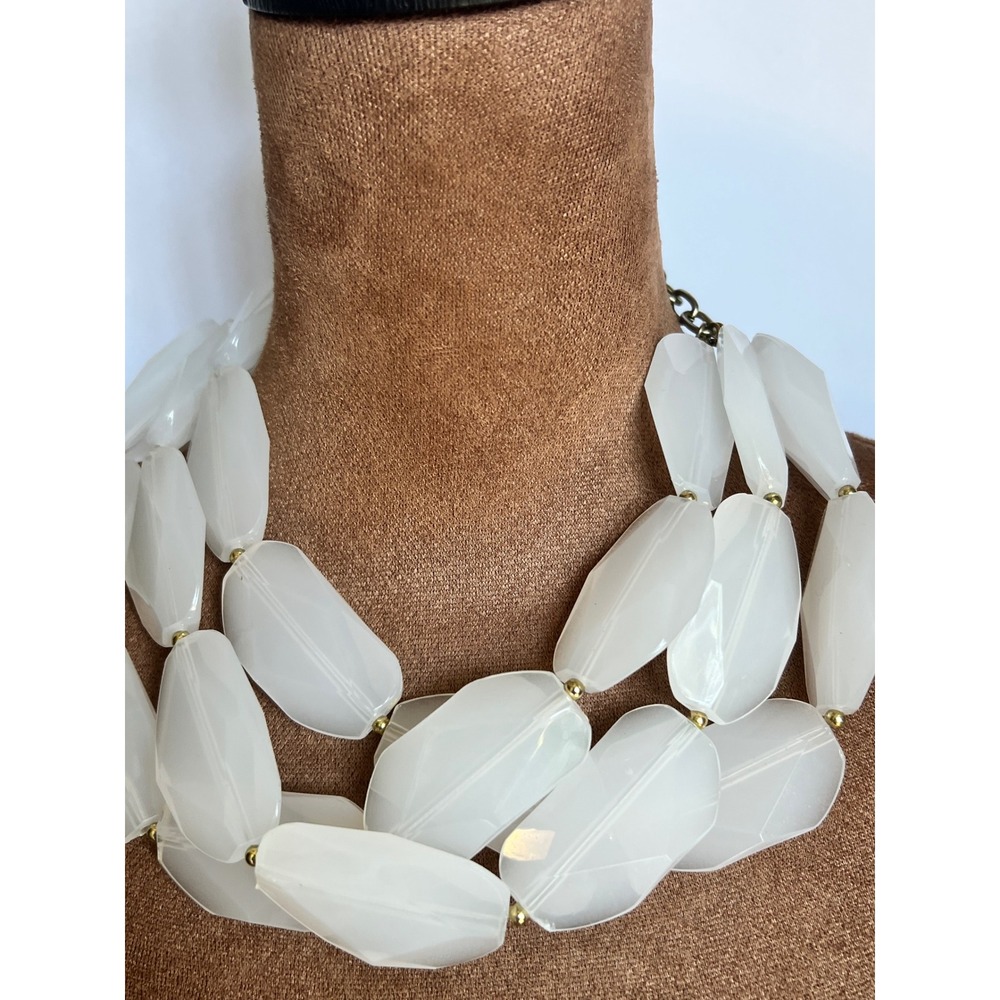 White Frosted Chunky Beaded Statement Necklace 3 Strand 14-20" Y2K Whimsigoth‎